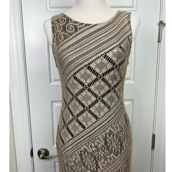 BEAUTIFUL Vintage Harlow 10 Knit Crochet Fringed Lace Stretchy Tank Maxi Dress - Picture 4 of 11